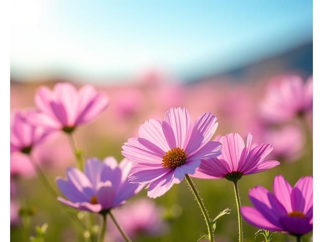 가을 하늘 아래 코스모스 밭
